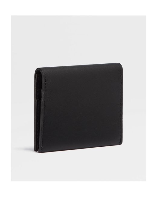 Zegna Black Foldable Leather Cardholder for men