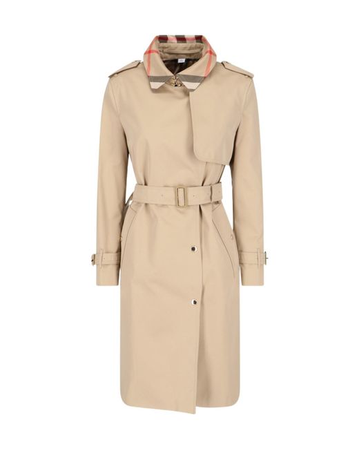 Burberry Natural Belted Double-Breasted Checked Trench Coat