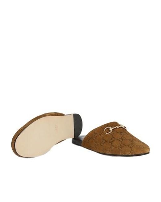 Gucci Brown Horsebit Monogrammed Mules