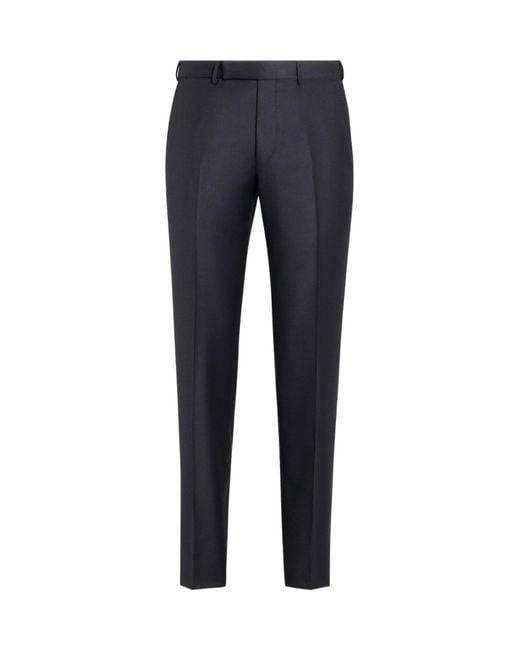 Zegna Blue Trofeo Pressed Crease Tailored Pants for men