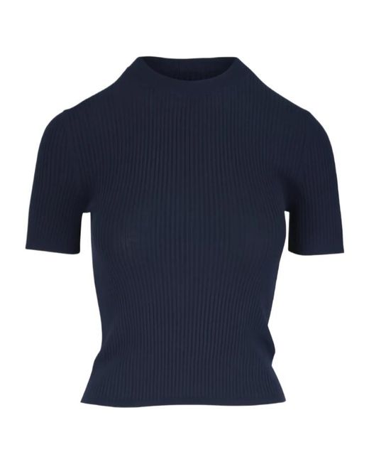 Nili Lotan Blue Dorset Ribbed Short-Sleeved Top