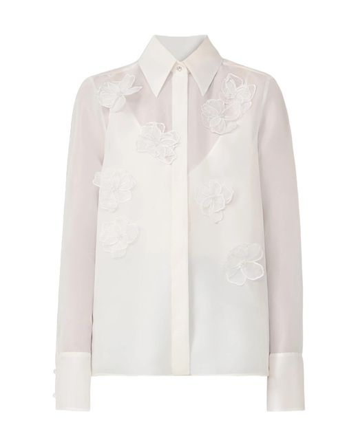 Max Mara White Mseagi Embroidered-Flower Silk Shirt