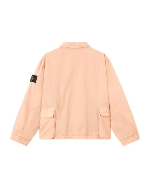 Stone Island Pink Logo Patch Buttoned Overshirt for men