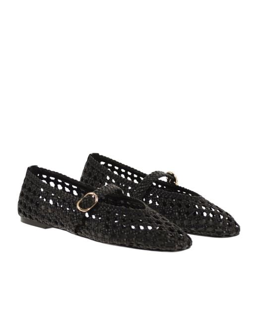 Stuart Weitzman Black Woven Nappa Leather Flats With Strap
