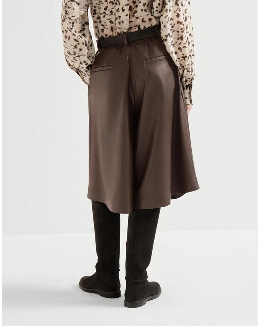 Brunello Cucinelli Brown Nappa-Leather Wide Bermuda Shorts With Monili