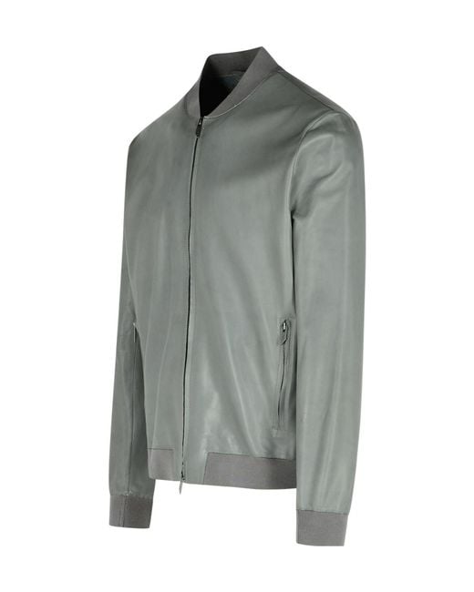 Salvatore Santoro Gray Zip-Up Leather Bomber Jacket for men