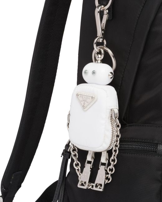 Prada White Nylon Robot Keychain Trick
