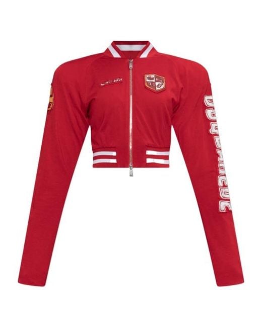 DSquared² Red Cropped Zip-Up Sweatshirt