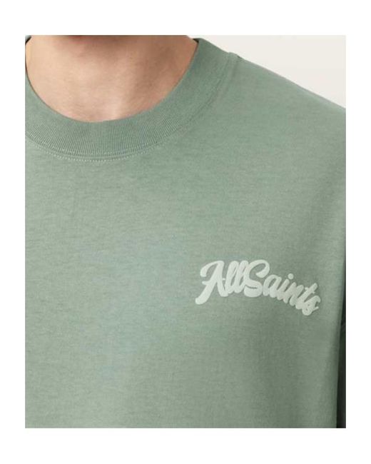 AllSaints Green Odyssey Oversized Short Sleeve Crew T-Shirt for men