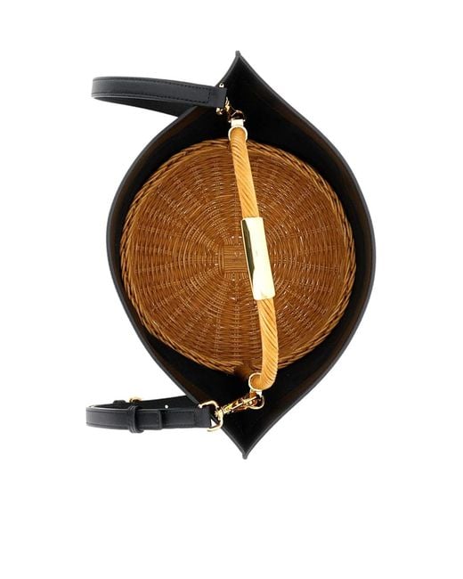 Sacai Black Logo Printed Woven Handle Bucket Bag