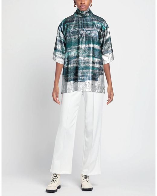 Dolce & Gabbana Blue Printed Mock Neck Short-Sleeve Top