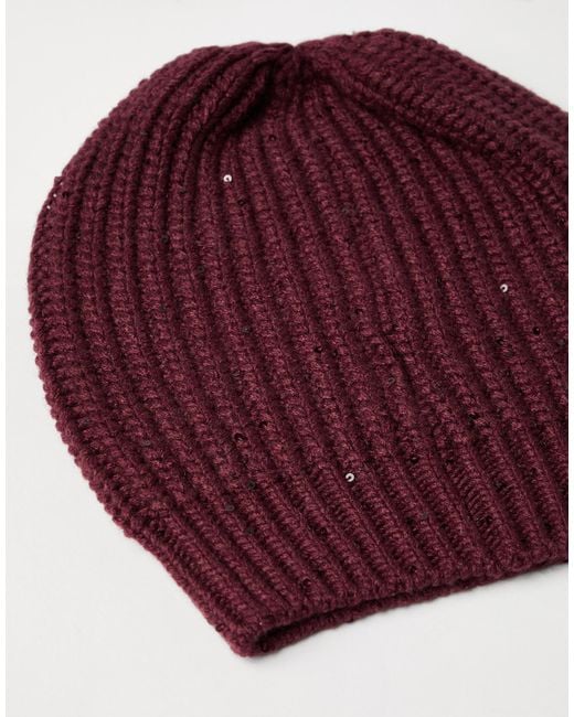 Brunello Cucinelli Red Ribbed Sequin Beanie