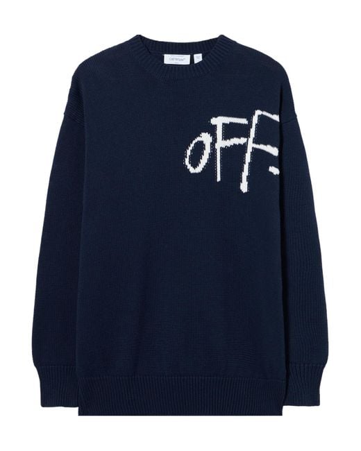 Off-White c/o Virgil Abloh Blue Intarsia Logo Knitted Sweater