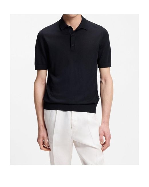 Boss Blue Short-Sleeve Wool Polo Shirt for men