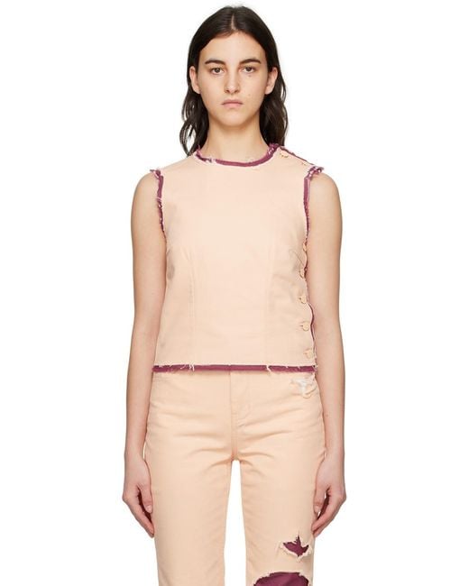 Raf Simons Natural Button Fastened Layered Raw-Cut Hem Tank Top