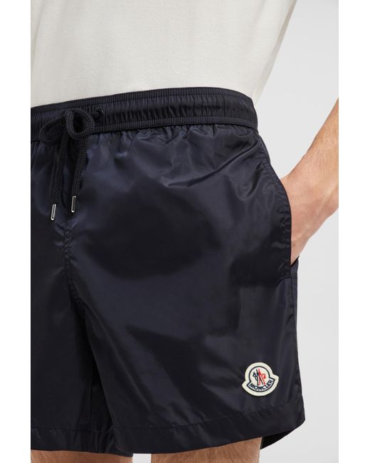 Moncler Black Logo Patch Drawstring Swim Shorts for men