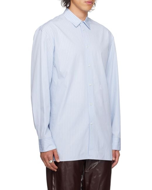 Jil Sander Blue Logo Embroidered Striped Shirt for men