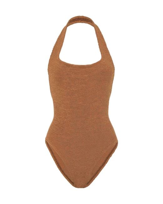 Hunza G Brown Sandy Crinkle Halterneck Swimsuit
