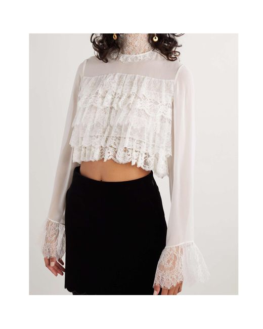 Chloé White Long-Sleeved Lace Shirt