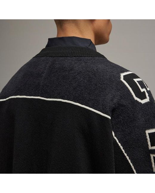 Y-3 Black Logo Intarsia-Knit V-Neck Buttoned Cardigan for men