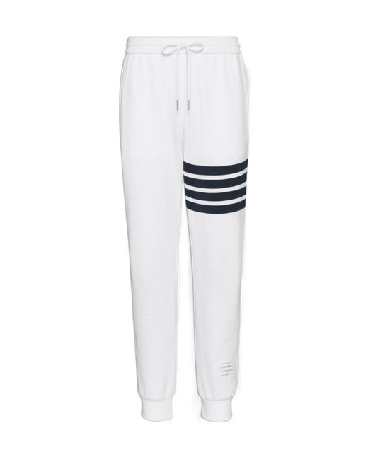 Thom Browne White Bar Stripe Drawstring Track Trousers for men