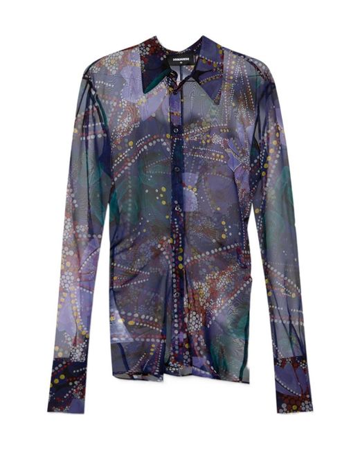 DSquared² Blue Floral Printed Semi-Sheer Buttoned Shirt