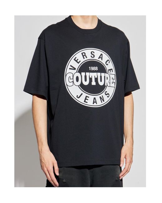 Versace Jeans Black Couture Logo Printed Crewneck T-Shirt for men