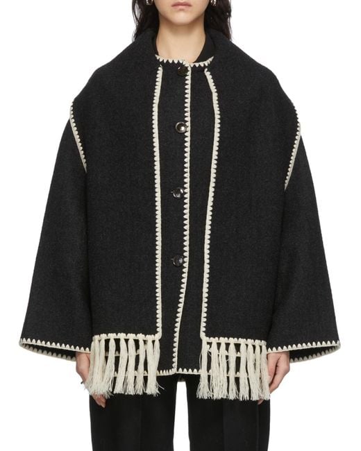 Totême Blue Totême Scarf Detailed Fringed-Edge Coat