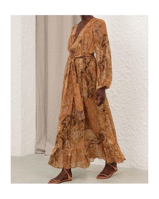 Zimmermann Brown Carousel Paisley-Print Tassel-Detail Maxi Dress