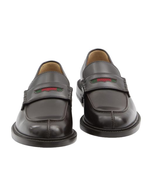 Gucci Gray Web-Stripe Leather Loafers for men