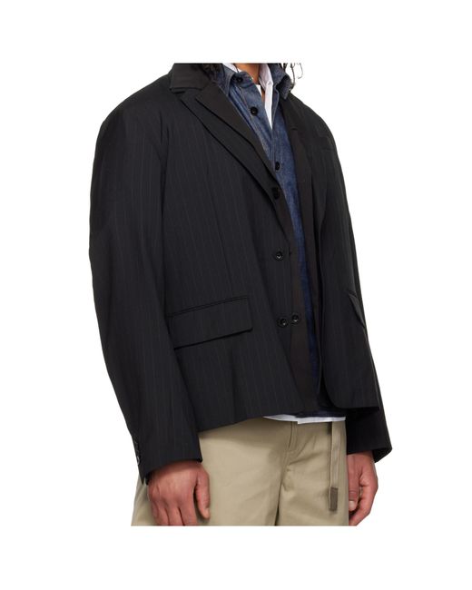 Sacai Blue Pinstriped Button Jacket for men