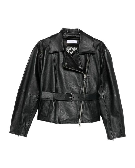 Patrizia Pepe Black Belted Zip-Up Biker Jacket