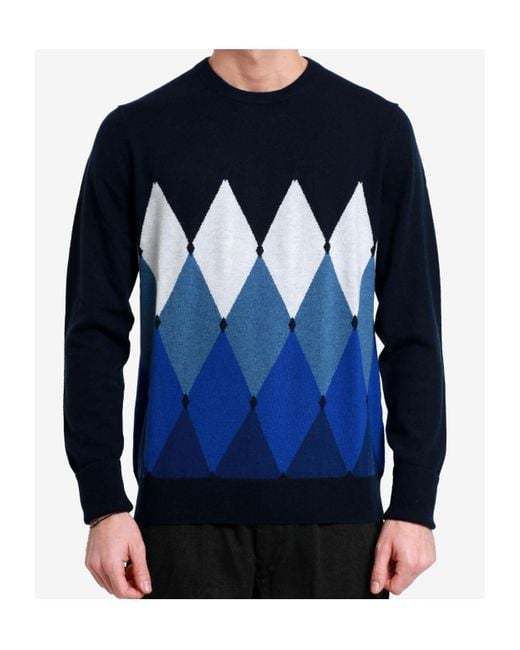 Ballantyne Blue Diamond-Printed Round Neck Jumper for men