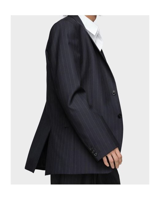 Maison Margiela Blue Single-Breasted Pinstriped Blazer for men