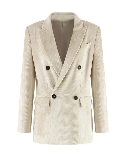 Brunello Cucinelli Natural Double-Breasted Long-Sleeved Blazer
