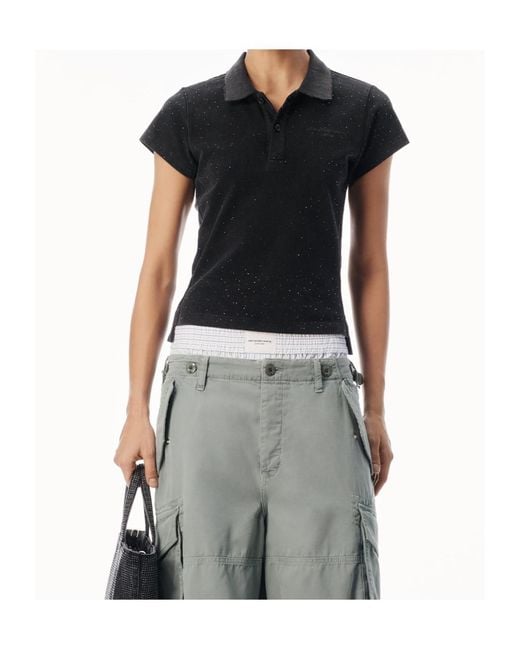 Alexander Wang Black Crystal-Embellished Polo Shirt