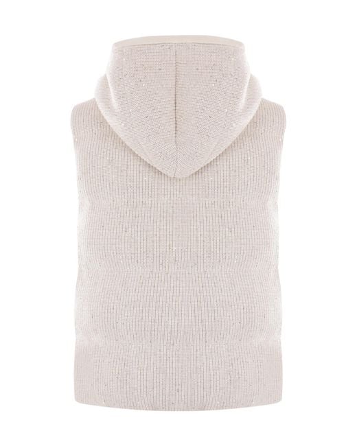 Brunello Cucinelli White Knitted Quilted Puffer Gilet