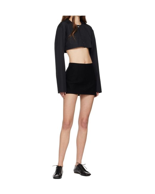 Rier Black Walker Side-Slit Wool Mini Skirt