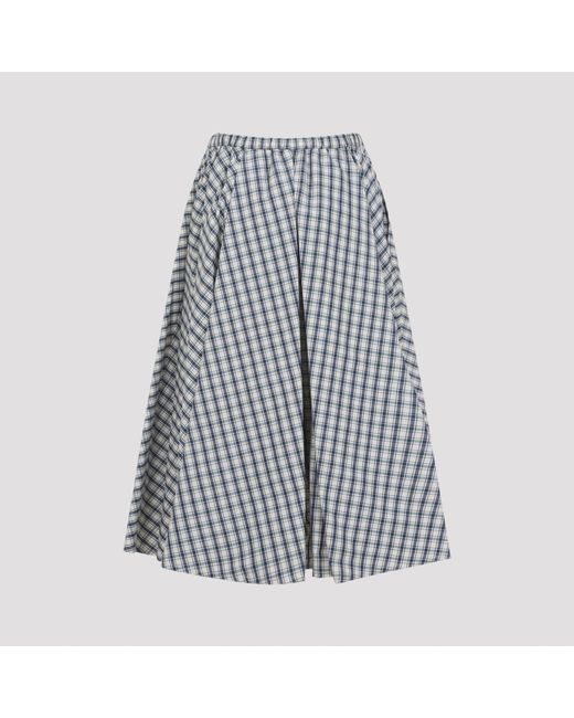 Prada Blue Checked Midi Skirt