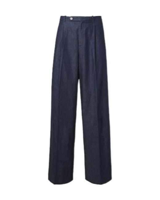 Jil Sander Blue Cotton Chambray Wide-Leg Pants for men
