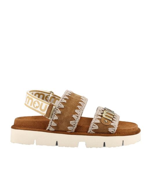 Mou Brown Bio Logo Plaque Open Toe Sandals
