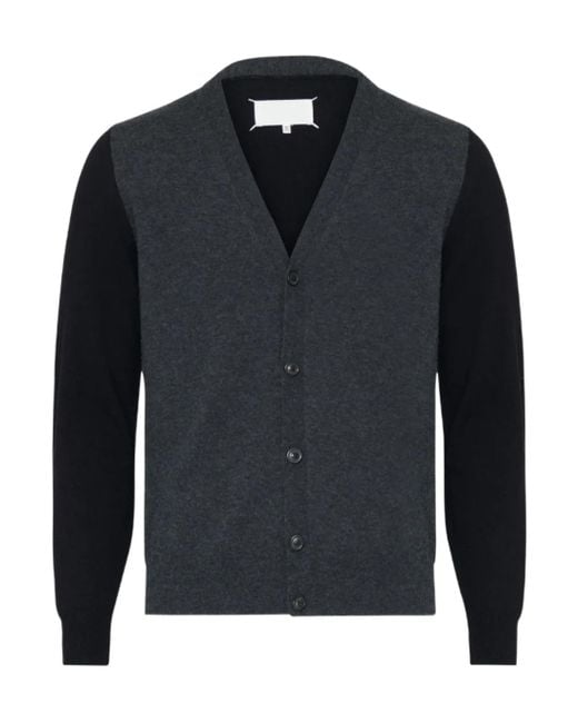 Maison Margiela Blue V-Neck Elbow-Patch Cardigan for men