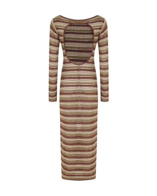 Mc2 Saint Barth Natural Robyn Open-Back Striped Midi Dress