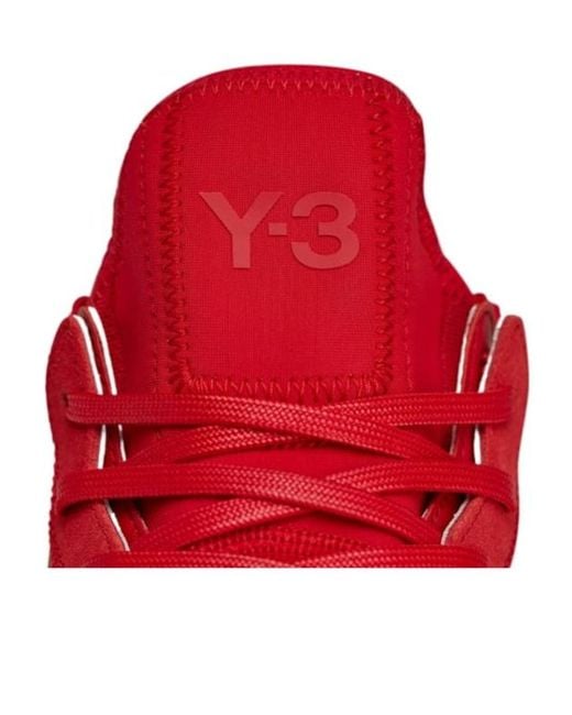 Y-3 Red Logo Embossed Lace-Up Sneakers for men