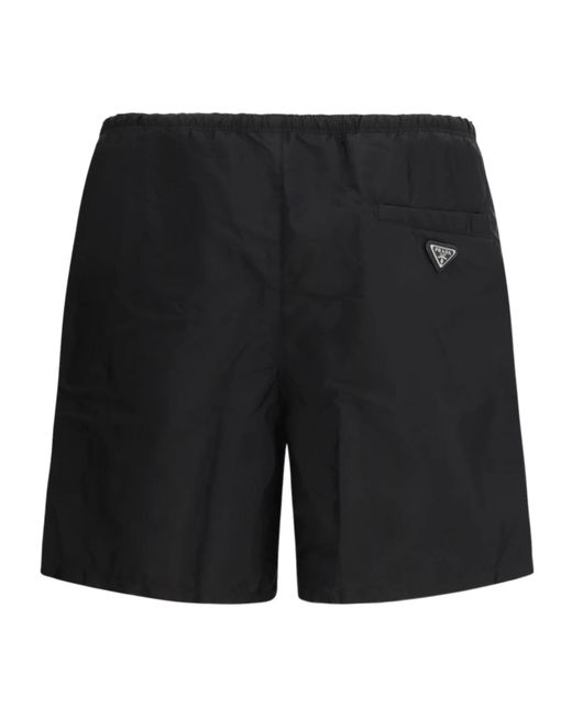 Prada Black Triangle-Logo Swim Shorts for men