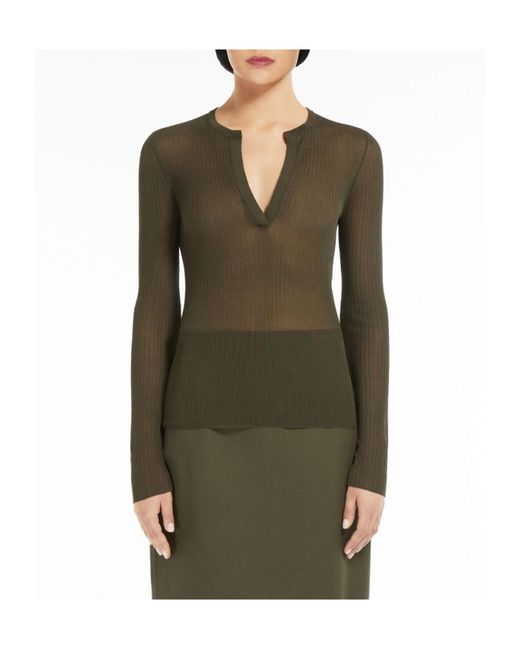 Max Mara Green V-Neck Long-Sleeved Top