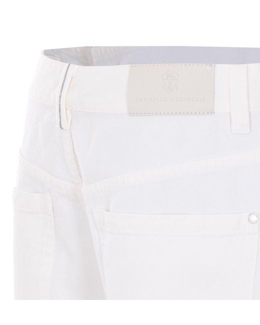 Brunello Cucinelli White Logo Patch Straight-Leg Trousers