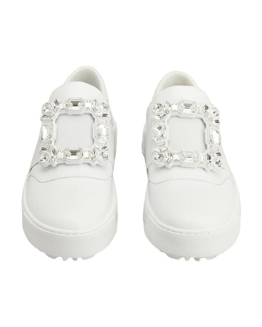 Roger Vivier White Viv' Golf Rhinestone Buckle Sneakers