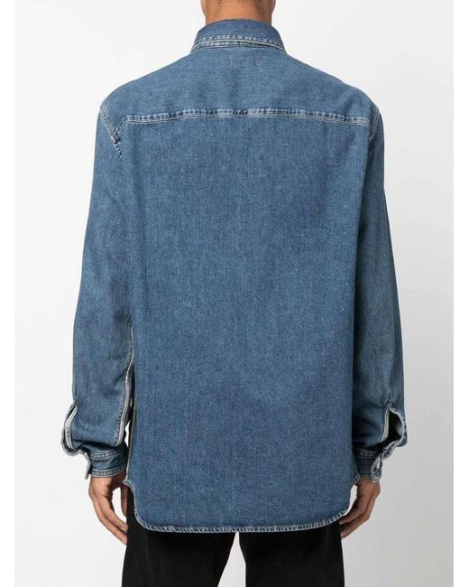 DIESEL Blue Logo Embroidered Denim Shirt for men