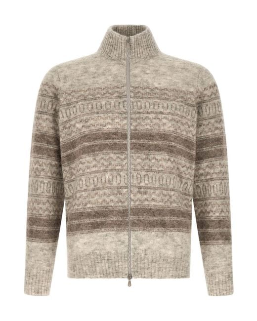 Brunello Cucinelli Gray 'Nordic Jacquard' Cardigan for men